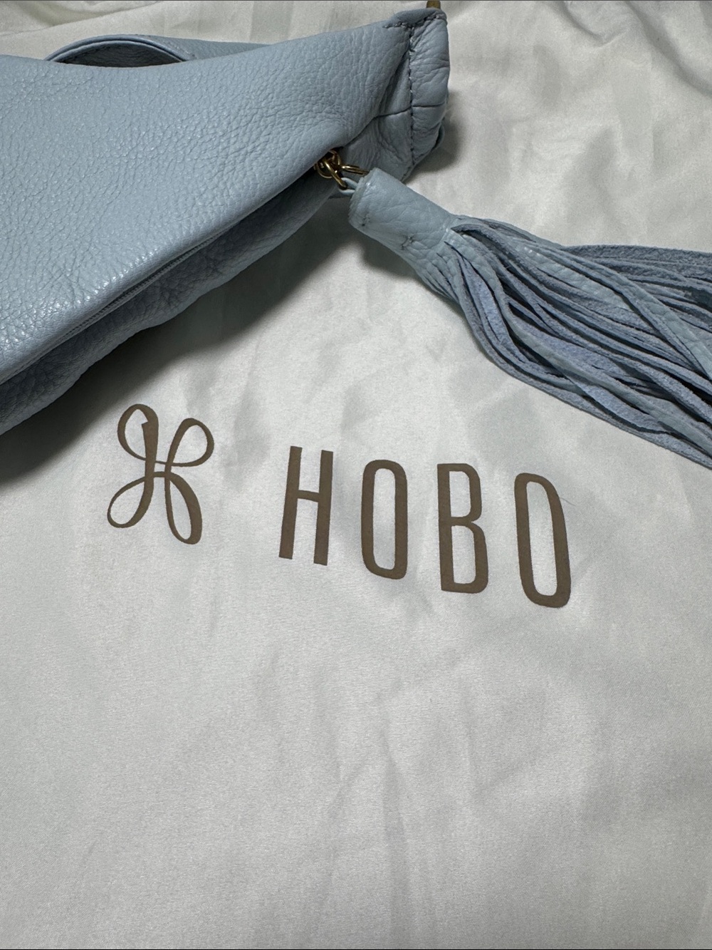HOBO Gardner Pale Blue Leather Shoulder Bag with Tassel and Dust Bag - Picture 8 of 8